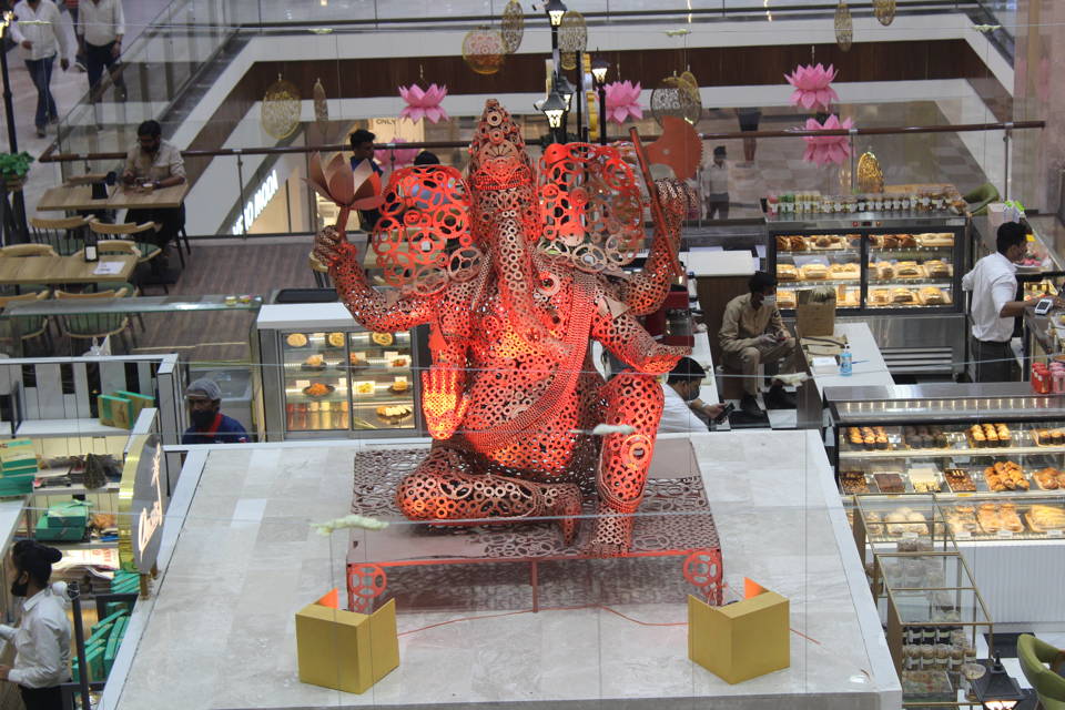 15 ft high lord Ganesha statue in the central atrium at Pacific Mall NSP