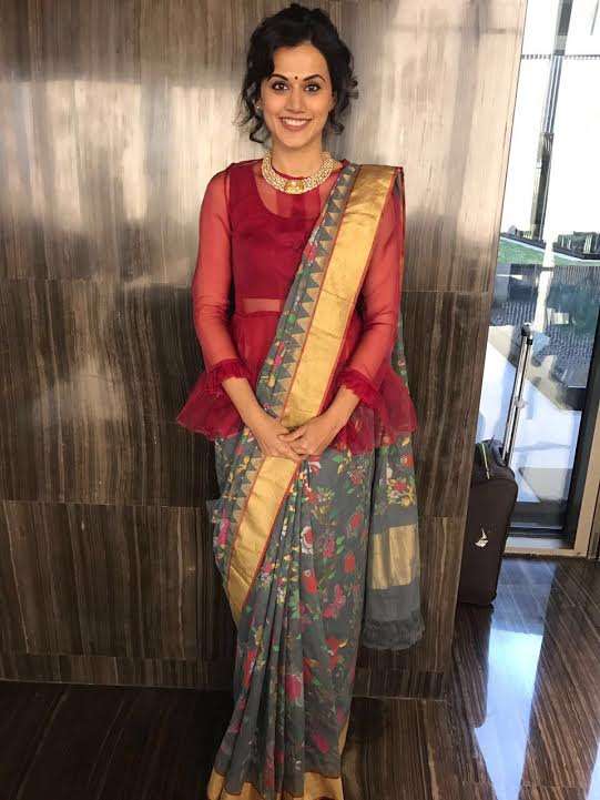 Actress Taapsee Pannu wearing Sailesh Singhania saree &amp; MiRA by Radhika Jain for Rashtrapati Bhavan in Delhi | News | Delhi NCR | mallsmarket.com