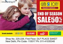 Walk-in to DLF PLACE, SAKET to indulge in & celebrate the 'Gini & Jony' End of Season SALE. Get Upto 50% off.