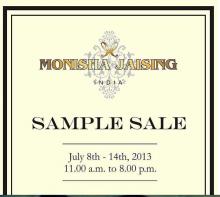 It's SAMPLE SALE time, Monisha Jaising store, DLF Emporio Mall, Vasant Kunj, Delhi, Starting 8th-14th July
