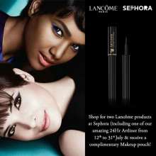 Shop for two Lancome products at Sephora from 12 to 31 July 2014 & receive a complimentary Makeup pouch