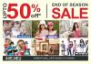 End of Season Sale - Upto 50% off at AVE.NEU, Moments Mall, Kirti Nagar. Mothercare, claire's, DKNY, ELC, Pure Home & Living, ALCOTT